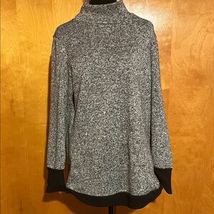 Serra Large Gray Marled Funnel Neck Sweatshirt with Black Trim